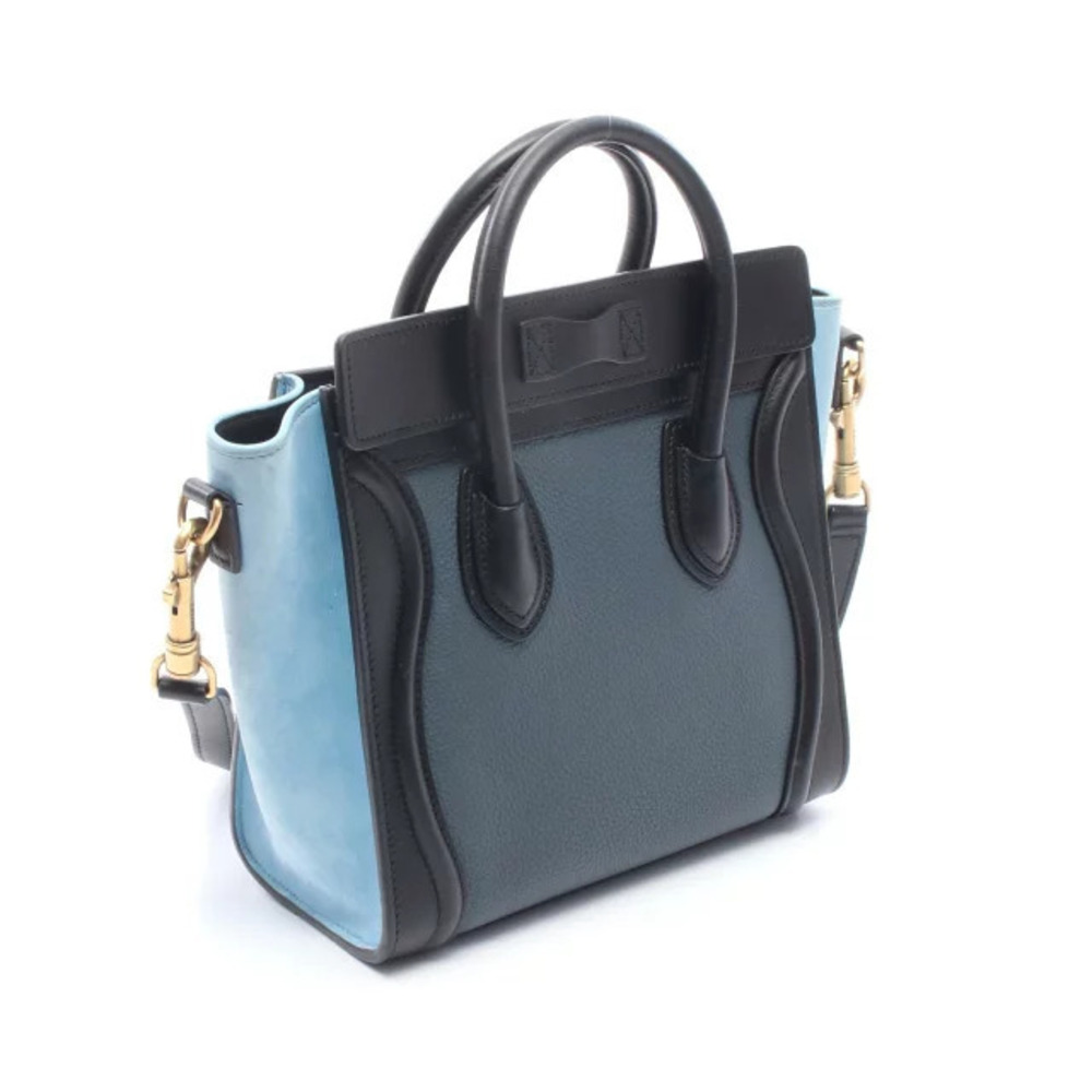 Celine Green Handbag Bag Black Leather Blue Luggage Shopper Black Blue